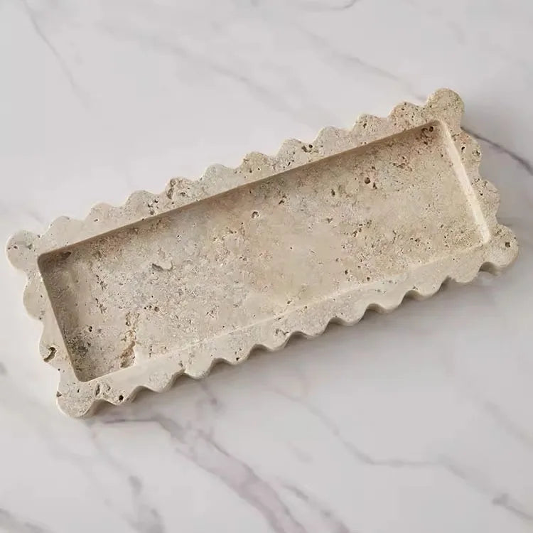 Afralia™ Red Travertine Marble Lace Rectangle Storage Tray