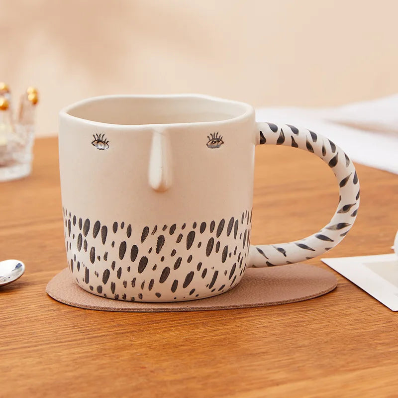 Afralia™ 340ML Ceramic Coffee Milk Mug with Unique Three-Dimensional Illustration