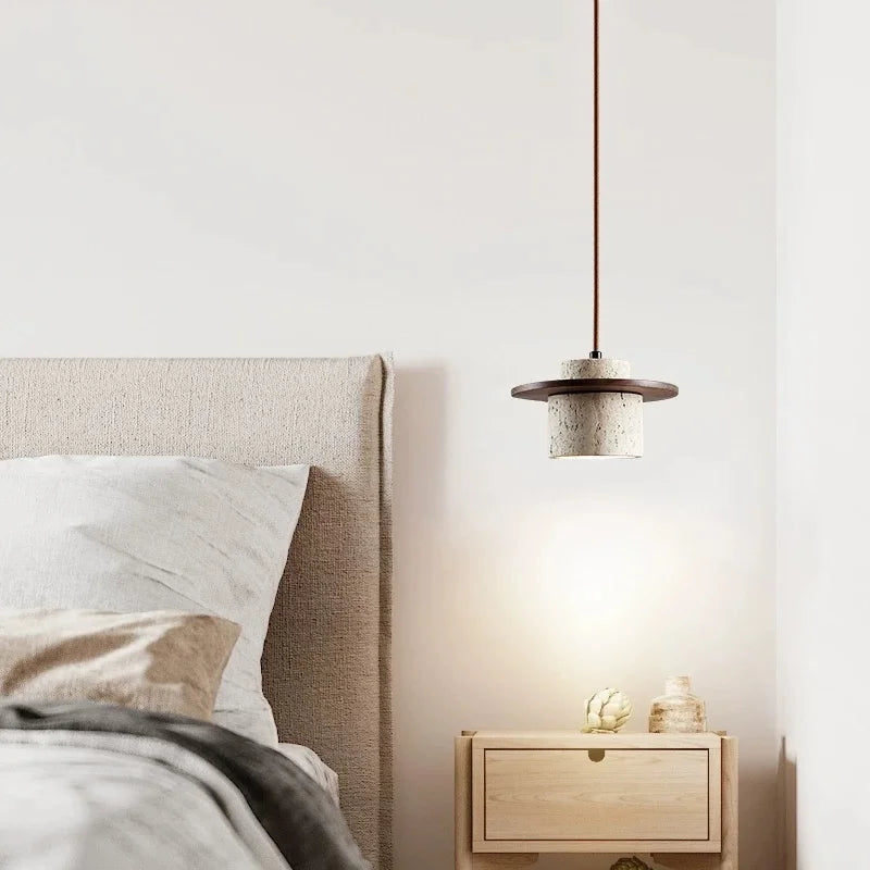 Afralia™ Wabi Sabi LED Pendant Lamps Yellow Travertine Wood Hanging Lights
