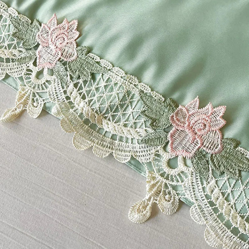 Afralia™ Lace Edge Flowers Embroidery Cool Blanket for Bed - Machine Washable Summer Quilt