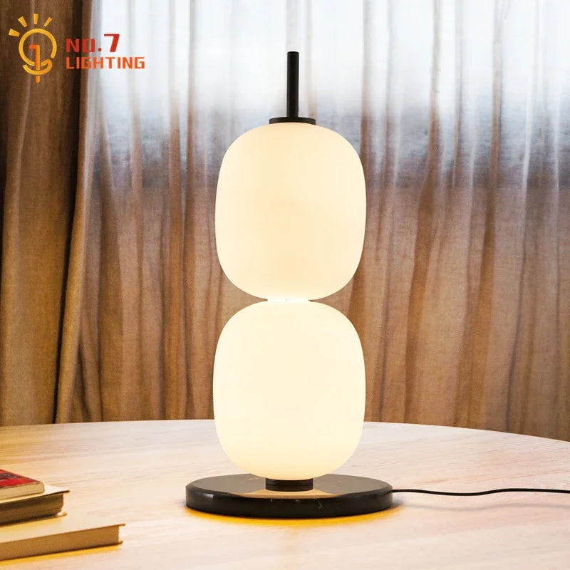 Afralia™ Glass Gourd Table Lamp Marble Base Modern LED Indoor Lighting