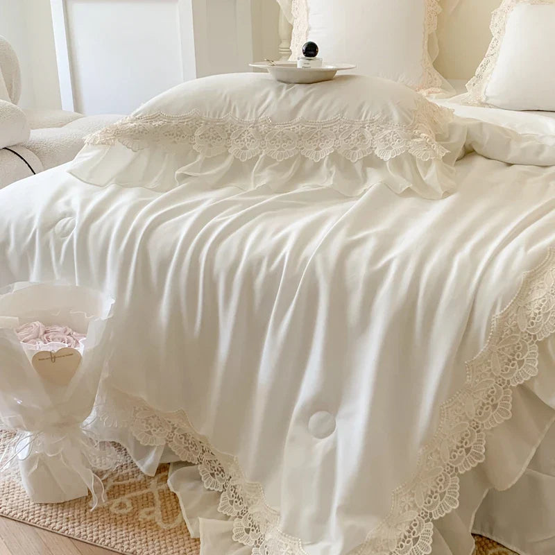 Afralia™ French Wedding Lace Ruffles Bedding Set
