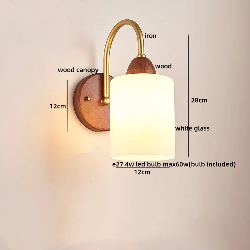 Afralia™ Wood Glass LED Wall Light Modern Bedside Lamp for Living Room & Bedroom