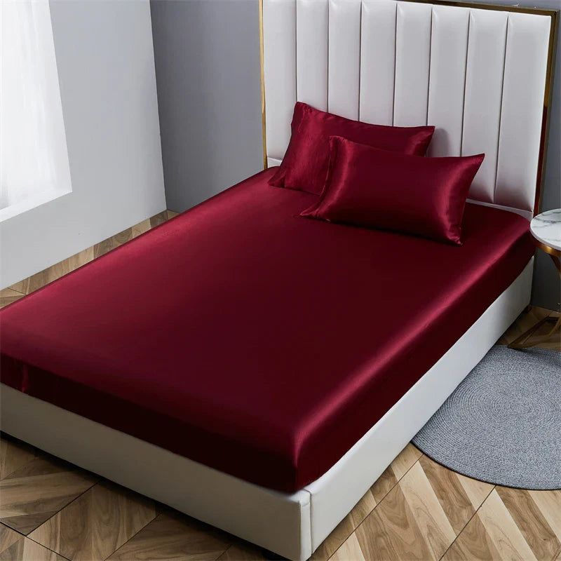 Afralia™ Satin Queen/King Size Fitted Bed Sheet Set Luxurious Soft Silky Elastic Bedsheet