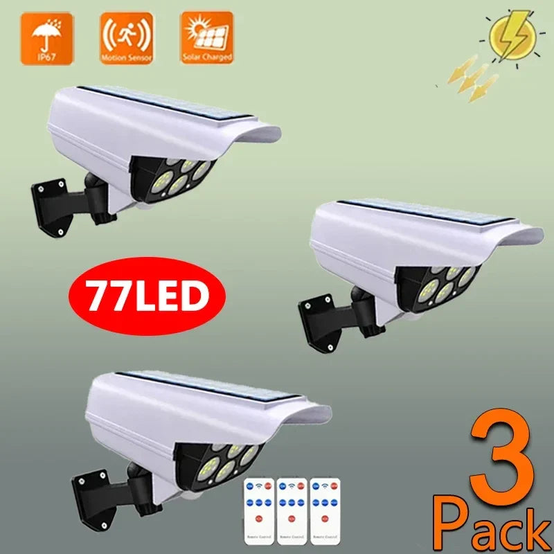 Afralia™ Solar Motion Sensor Dummy Camera Flood Light: Wireless, Waterproof 77LED for Home Garden.