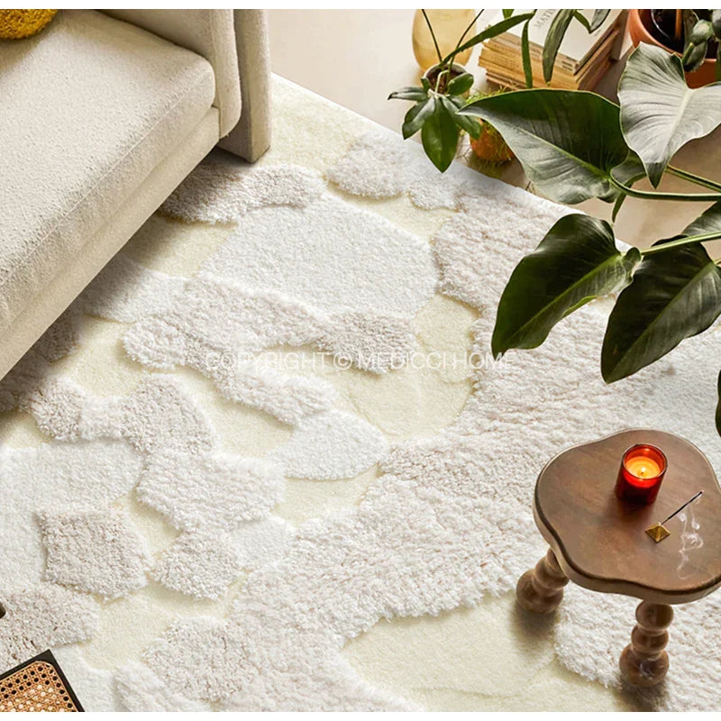 Afralia™ Snowy Mountain 3D Tufted Cream White Area Rugs for Living Room