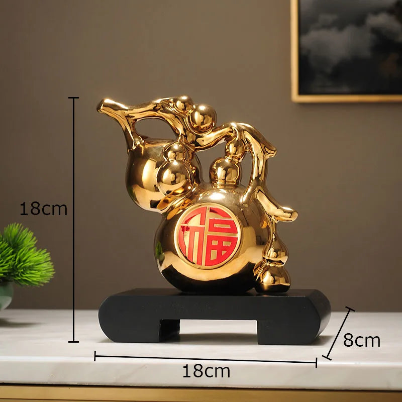 Afralia™ Golden Gourd Ceramic Sculpture - Modern Art Room Decor