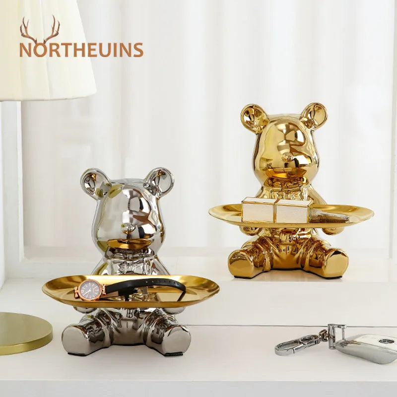 Afralia™ Ceramic Bear Plating Tray Storage Figurine Luxury Home Decoration