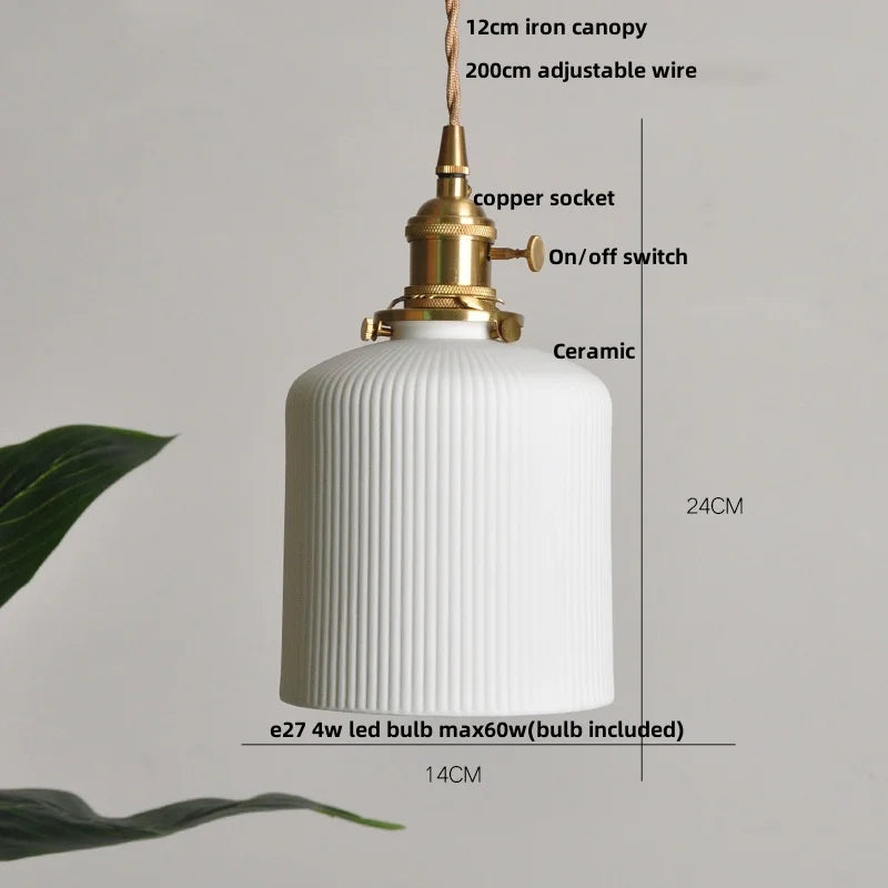 Afralia™ Nordic Walnut Wood LED Pendant Light with White Ceramic Shade & Copper Knob Switch