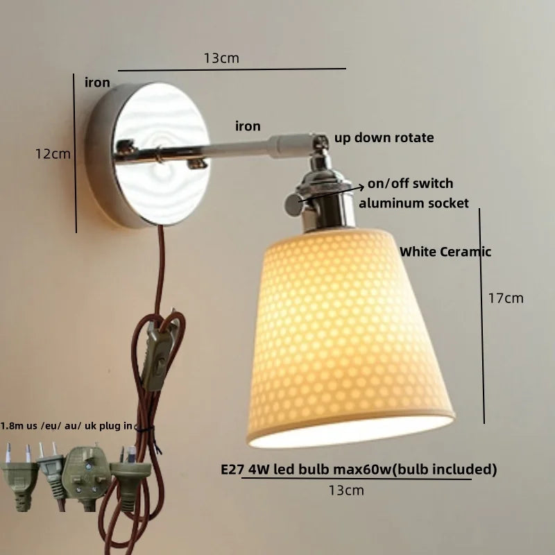 Afralia™ Ceramic LED Wall Light Fixture Up Down Rotate Modern Style Bedside Lamp