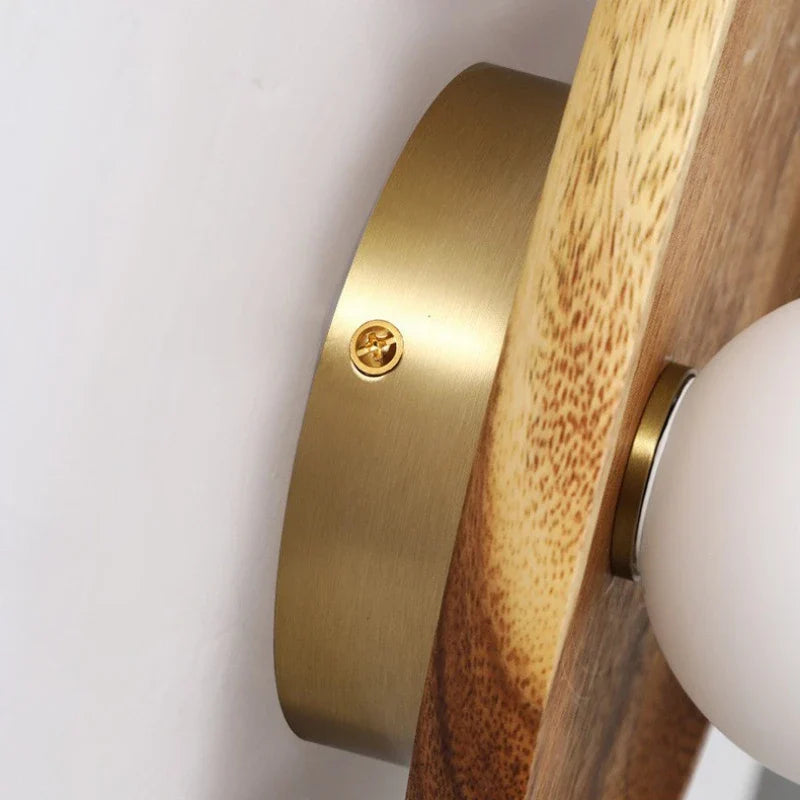 Afralia™ Wooden Wall Lamp Glass Shade Vintage Decor LED Light Fixtures