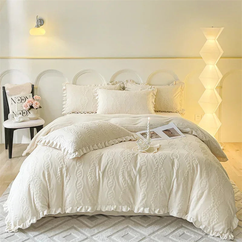 Afralia™ Milk Velvet Carving Bedding Set - Single to King Size Luxe Bed Linens