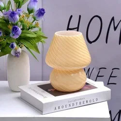 Afralia™ Striped Mushroom Glass LED Desk Lamp in Korean Ins Style