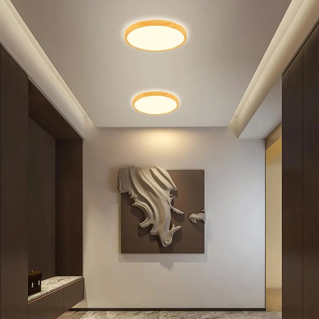 Afralia™ Wood LED Ceiling Lamp: Modern Nordic Round Light Fixture for Living Room & Bedroom