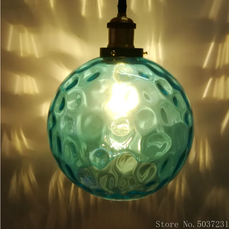 Afralia™ Blue Glass Ball LED Pendant Light Fixture for Dining Room and Bedroom