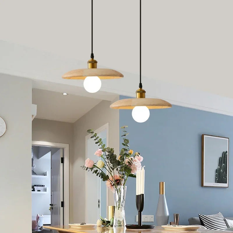 Afralia™ Retro Nordic Wood Pendant Light Chandelier for Kitchen and Dining Room