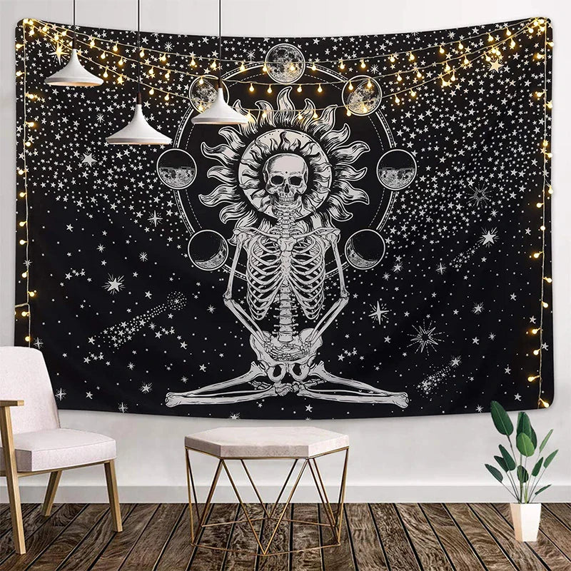 Skeleton Moon Phase Tapestry Afralia™ Star Home Decor