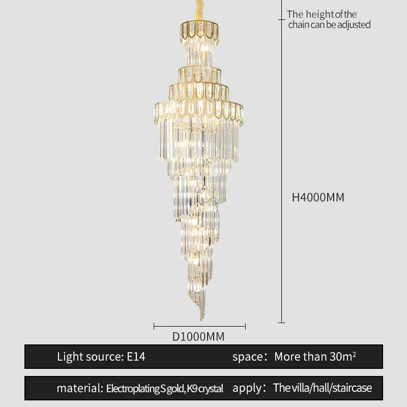 Afralia™ Light Luxury Rotating Crystal Chandelier for Villa Living Room