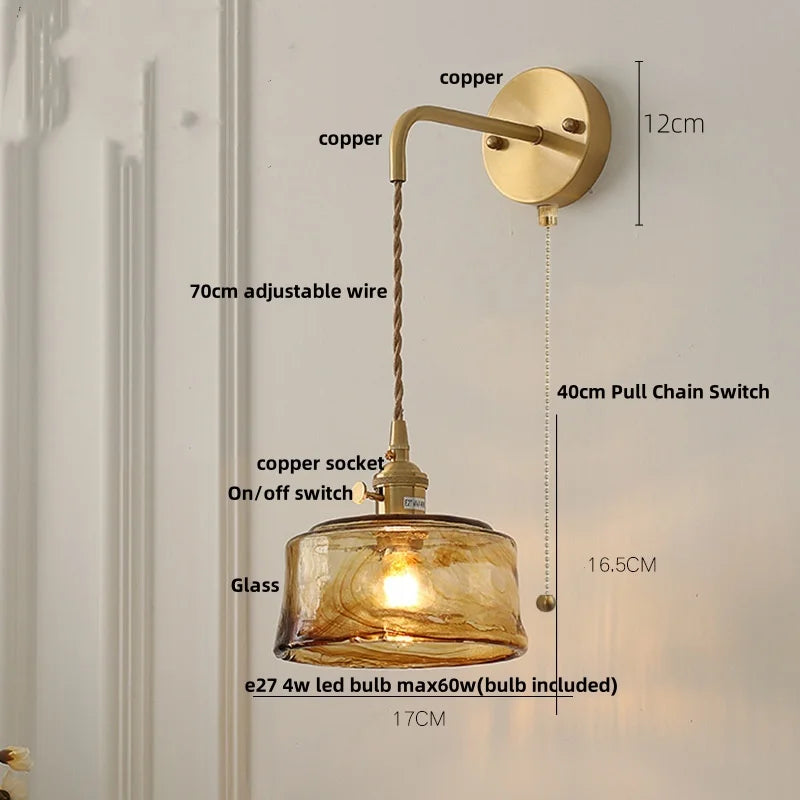 Afralia™ Amber Vintage LED Wall Light Fixture Up Down Rotate Pull Chain Switch