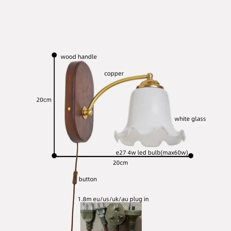 Afralia™ LED Japanese Style Wall Lights Copper Wood Bedside Lamp for Home Bedroom