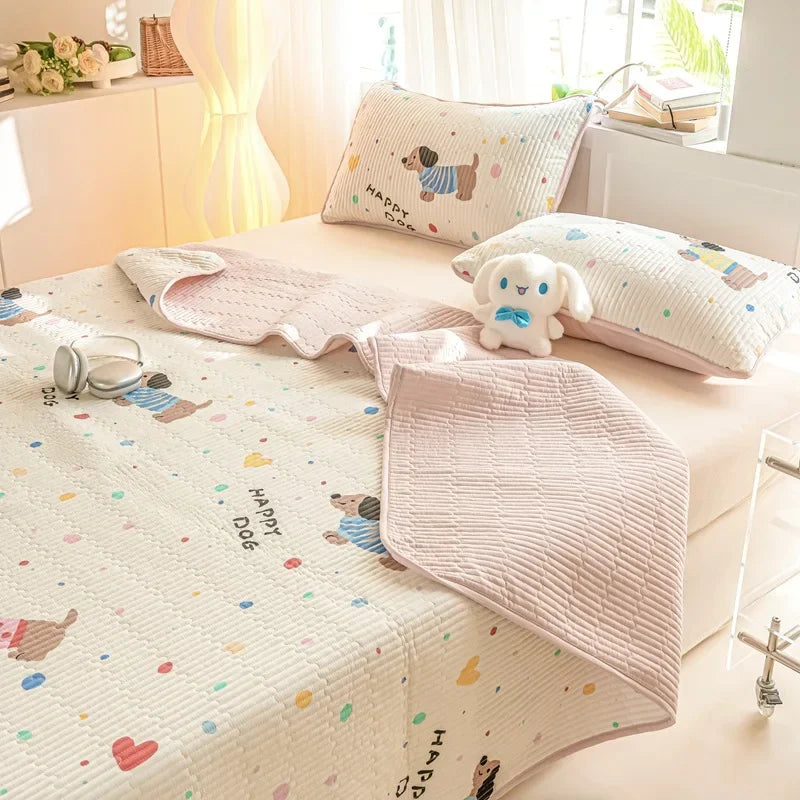 Afralia™ Cartoon Print Foldable Bed Cover Set | Cotton Quilted Cushion Mat