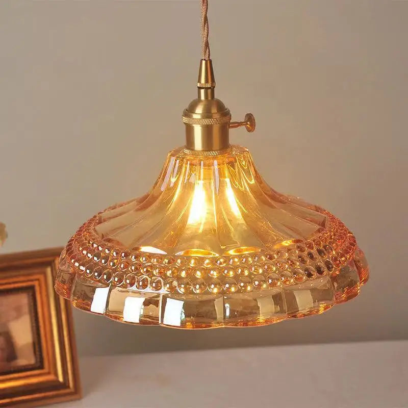 Afralia™ Copper Glass LED Pendant Lamp Switch Green Amber White Nordic Hanging Lights