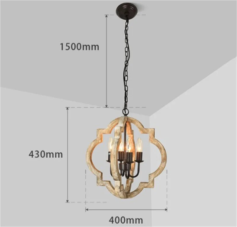 Afralia™ Rustic Wood Chandelier for Kitchen Dining Bedroom Candle Lamp