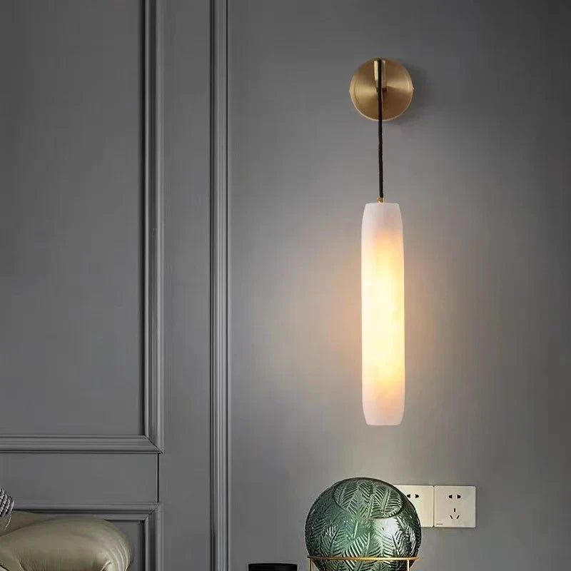 Afralia™ Cylindrical Marble Wall Lights Sconce Lamp with Adjustable Copper Wire & E14 Bulb