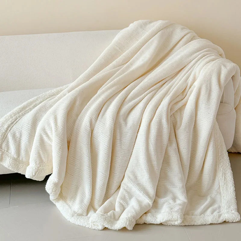 Afralia™ Cozy Lamb Wool Blanket: Soft Warm Shawl for Office & Sofa, Striped & Solid Colors