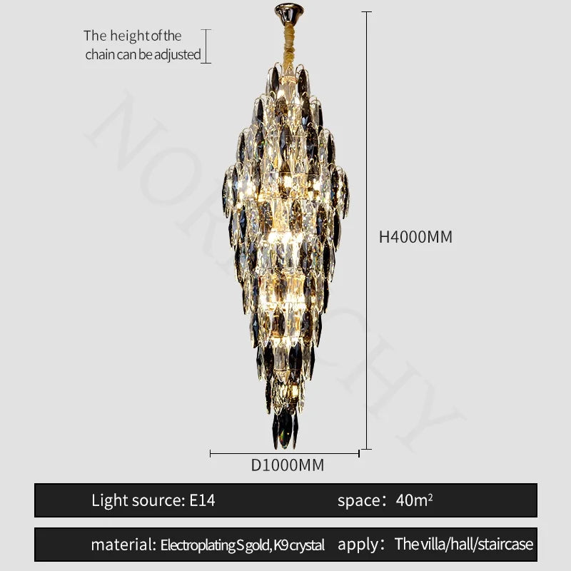 Afralia™ European Crystal Duplex Chandelier for Hotel Lobby Staircase & Villa Living Room