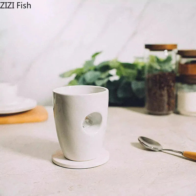 Afralia™ White Ceramic Cups Set of 2 Minimalism Mugs for Dining Coffee Tea Juice