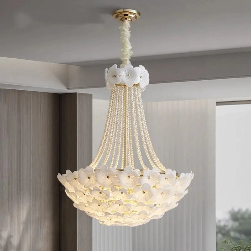 Afralia™ Glass Petal Pearl Ceiling Pendant Light