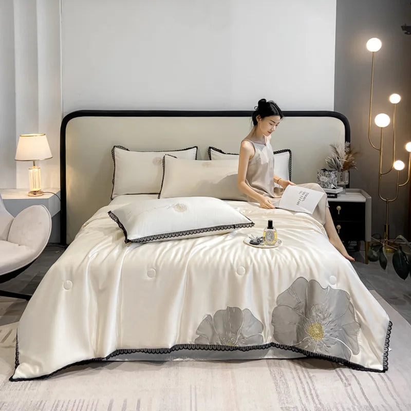 Afralia™ Luxury Applique Embroidery Quilt Set - Silky Soft Queen Duvet Bedding