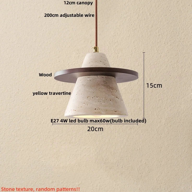 Afralia™ LED Wood Pendant Light Adjustable Yellow Stone Bedroom Coffee Hanging Lamp