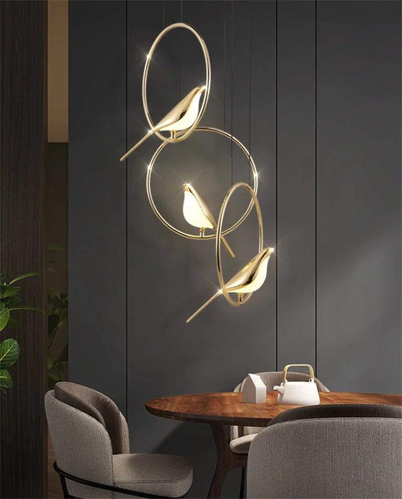 Afralia™ Modern Gold Magpie Bird LED Chandelier: Nordic Home Decor Lighting Fixture