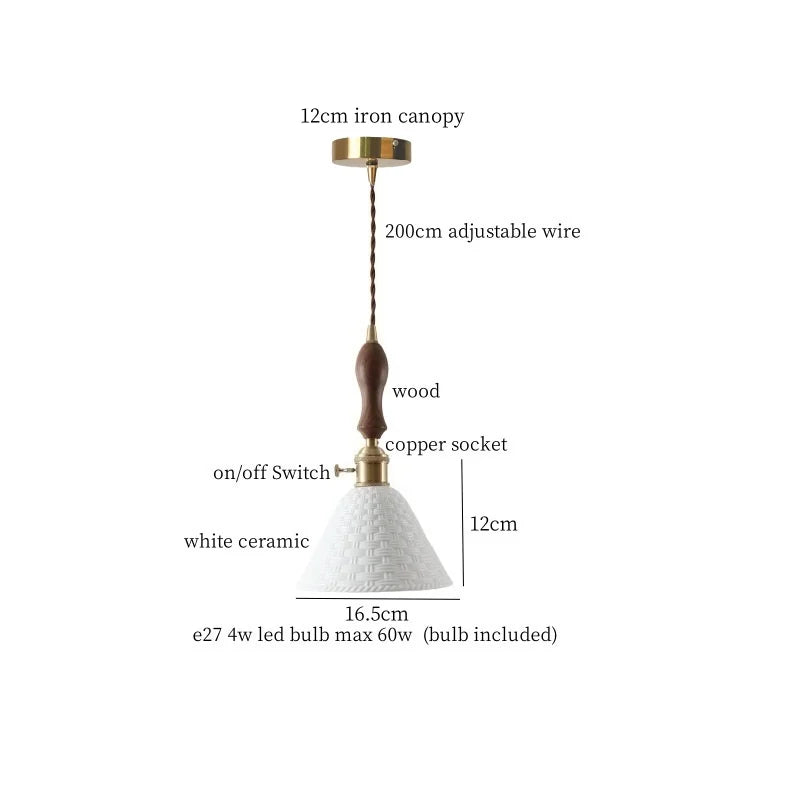 Afralia™ Ceramic Wood LED Pendant Light Fixtures for Bar, Bedroom, Living Room