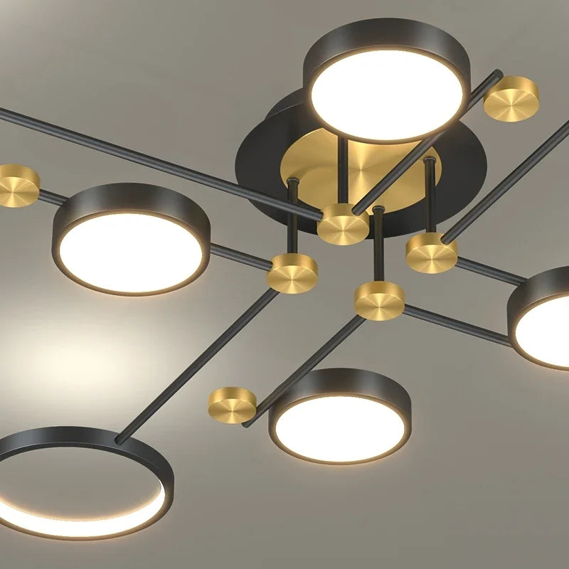 Afralia™ Nordic Golden Aluminum Ceiling Lamp: Multi-head LED Design for Elegant Living.