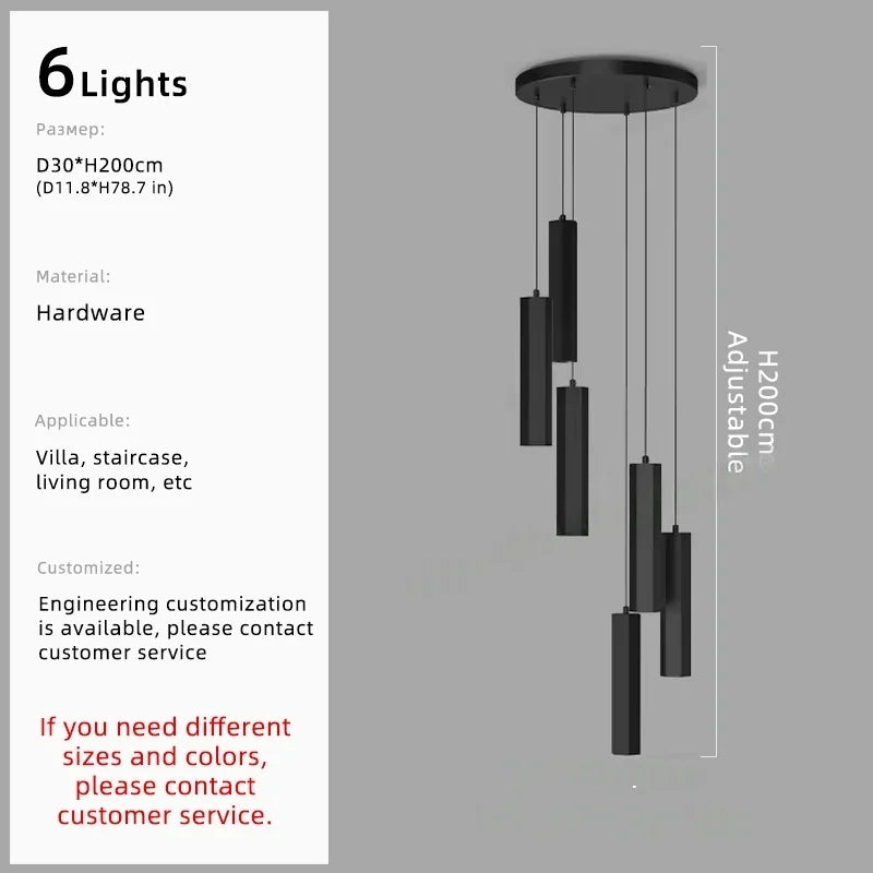 Afralia™ Black LED Staircase Chandelier | Modern High Ceiling Pendant Light