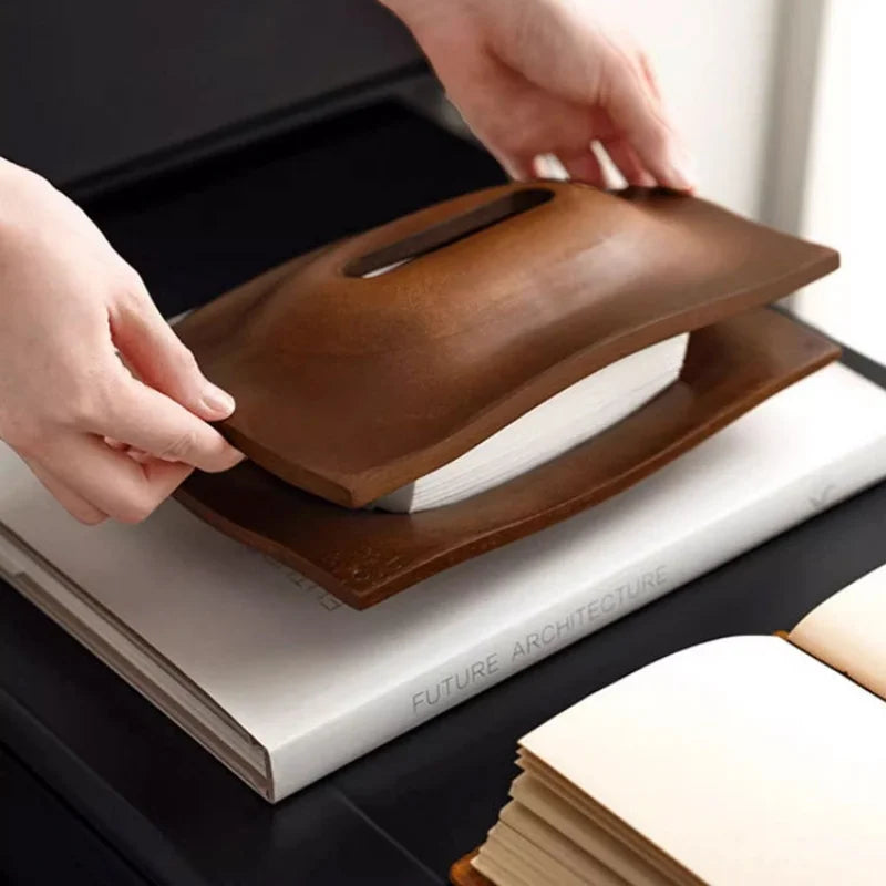 Afralia™ Wood Grain Geometric Tissue Box & Paper Towel Holder Flat Storage Home Decor