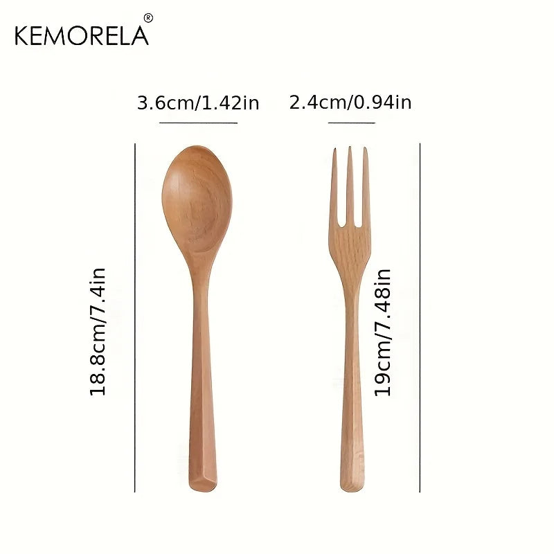 Afralia™ 2-Piece Wooden Fork and Spoon Set | Korean-Inspired Tableware for Desserts and Rice