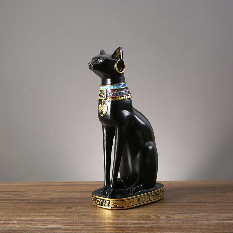 Afralia™ Resin Egyptian Cat Bestet Goddess Figurine Sculpture for Home Office Decor