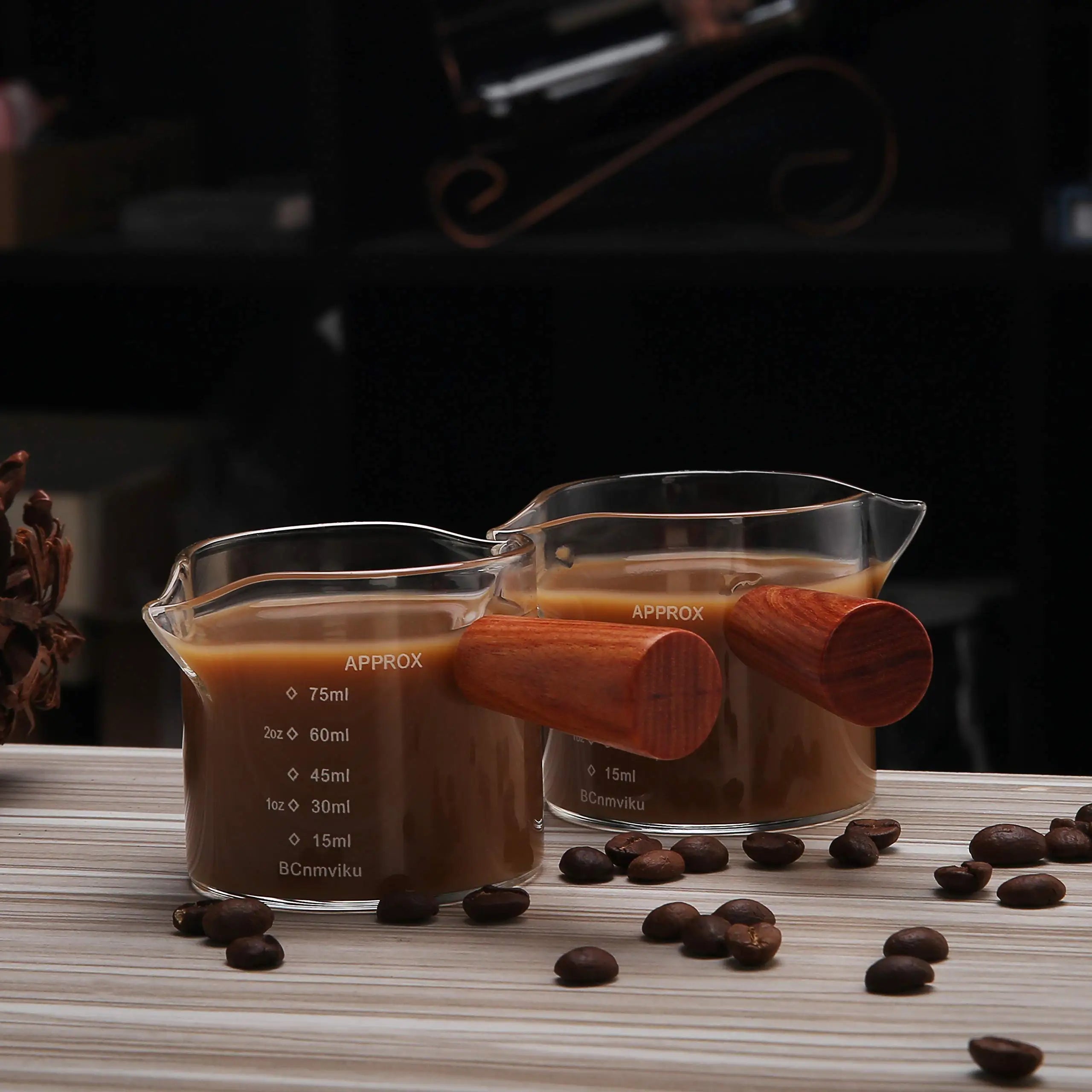 Afralia™ Glass Espresso Pitcher with Double Spouts and Wooden Handle
