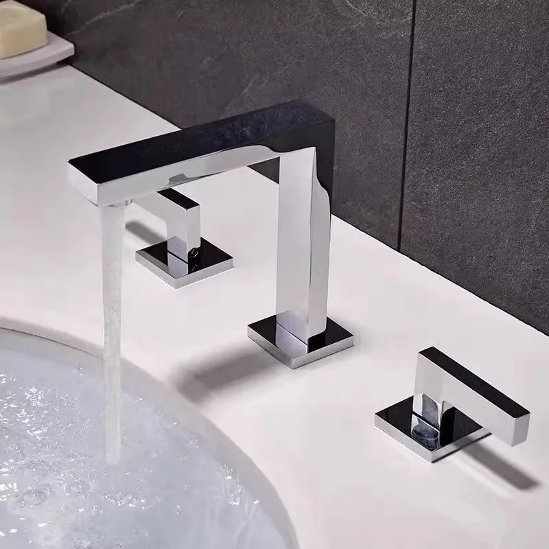 Afralia™ Brass Black Basin Faucet | Antique Waterfall Sink Faucet | Hot & Cold 3-Hole Faucet