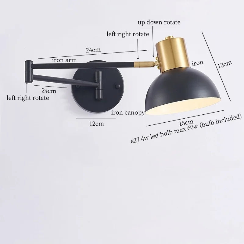 Afralia™ Long Arm LED Wall Lights Fixture Bedroom Living Room Stair Mirror Bedside Lamp