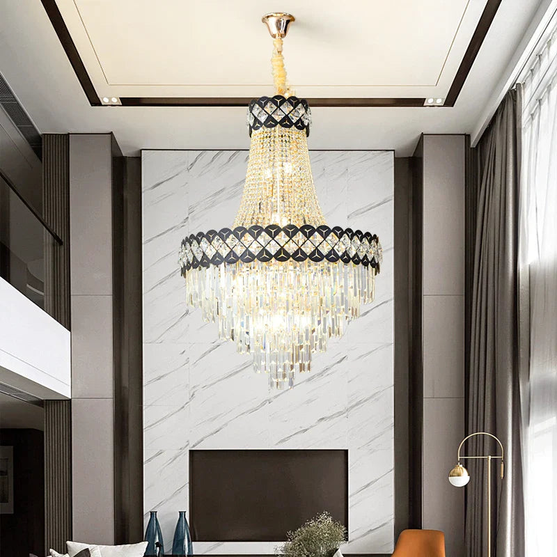 Afralia™ Crystal Chandelier Spiral Staircase Hall Lamp Duplex Living Room Hardware Texture