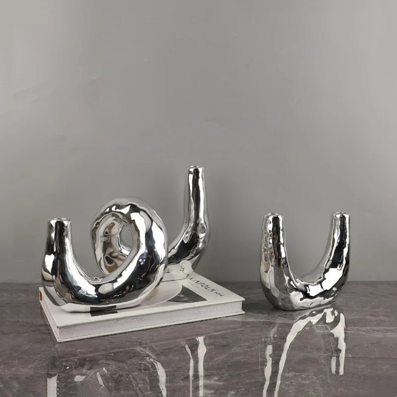 Afralia™ Silver Resin Geometric Candle Holder Candelabrum for Home Decor & Weddings