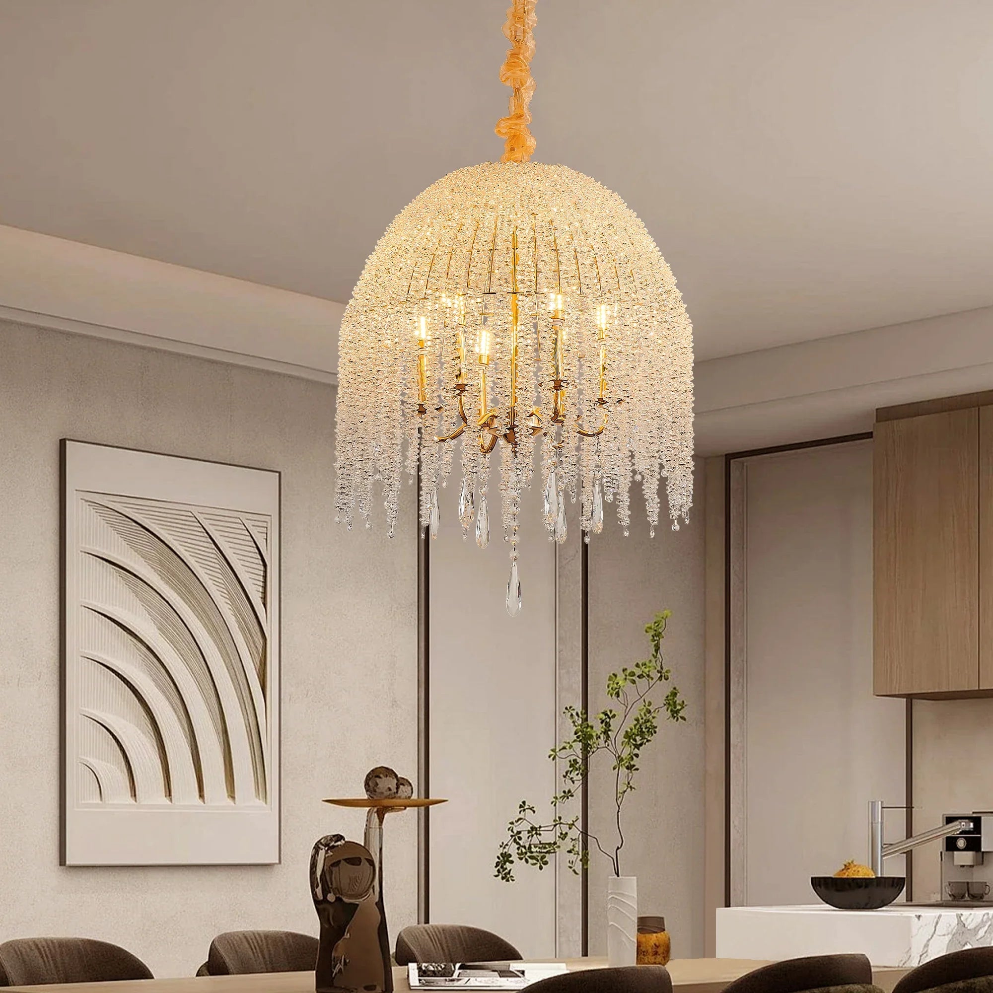 Afralia™ Crystal Waterfall Chandelier with Gold Finish - 6-Light Elegant Design