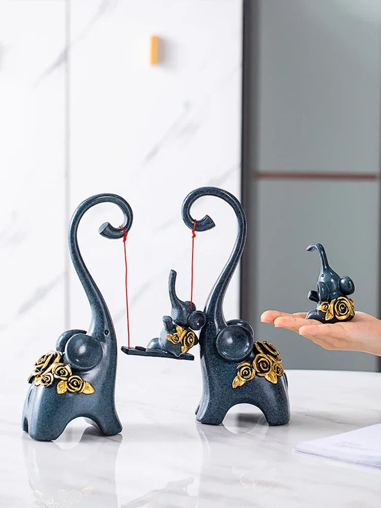 Afralia™ Elephant Family Swing Sculpture: Resin Home Decor & Gift