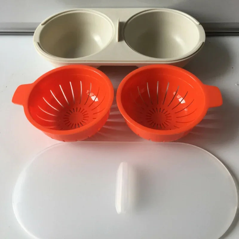 Afralia™ Egg Boiler & Steamer Double Cup with Lid for Kitchen, Microwave-safe Boiled Egg Mold