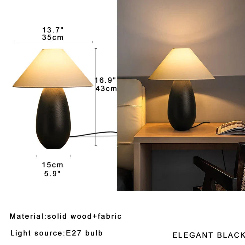 Afralia™ Retro Wood Carving Table Lamp Black Elegant Desk Light Home Office Decor